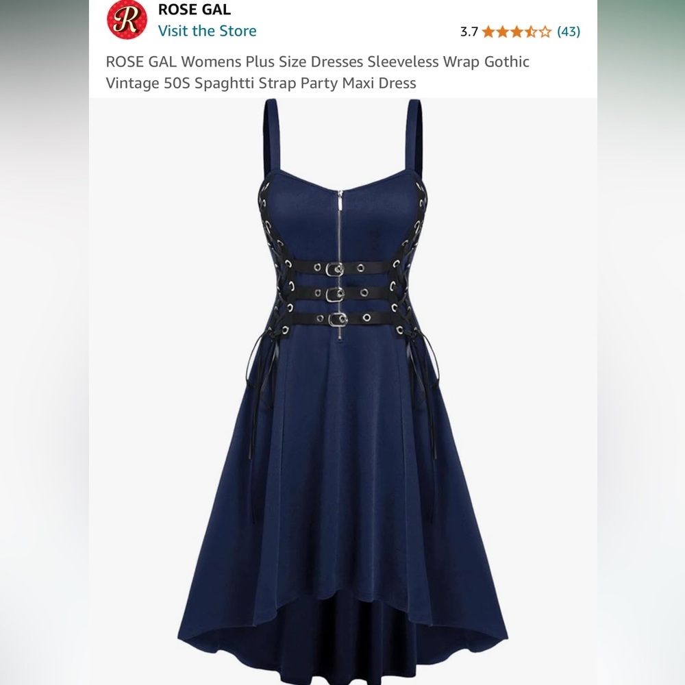 BNWT Rose Gal Women’s Plus Size Sleeveless Maxi  Dress Blue with Black Straps 2X